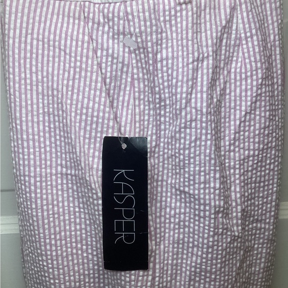 NWT Vintage Kasper seersucker pink & white stripe ankle length pant w/pockets - Picture 4 of 15